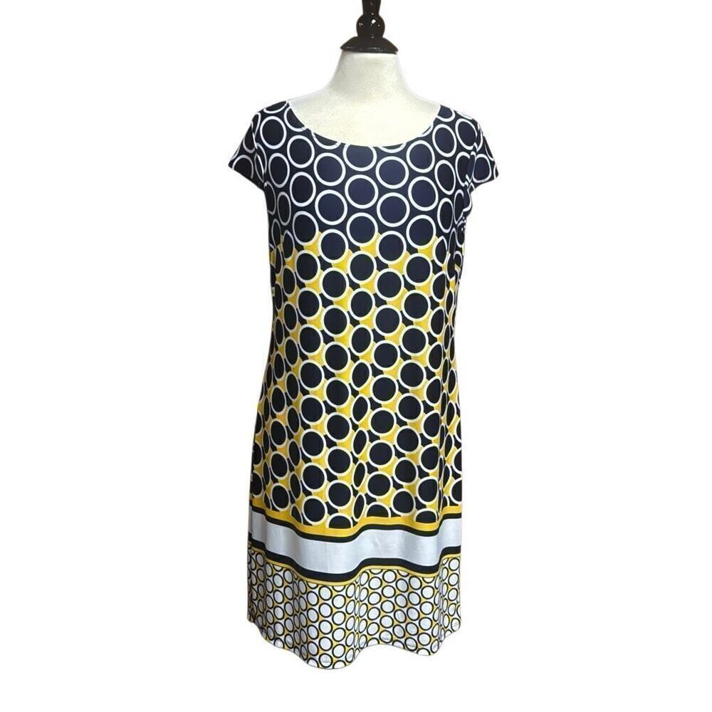 Karin Stevens Women’s Navy & Yellow Cap Sleeve Dress Size Large